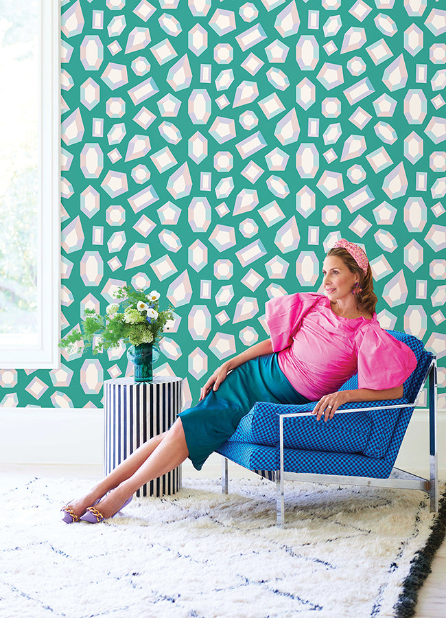 Lele Gems Teal Peel and Stick Wallpaper - Brewster Wallcovering