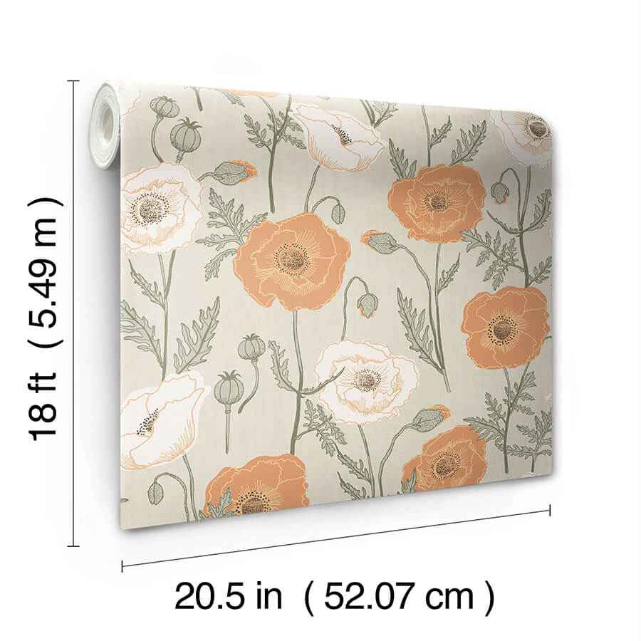 Spice Poppy Field Peel and Stick Wallpaper - York Wallcoverings - JHS5026 - York Wallcoverings Wallpaper