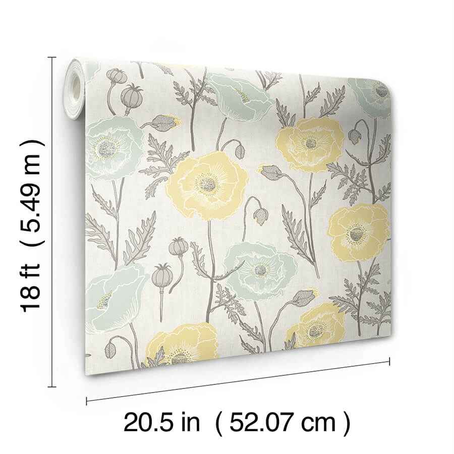 Poppy Field Aqua Peel & Stick Wallpaper - York Wallcoverings - JHS5027 - York Wallcoverings Wallpaper
