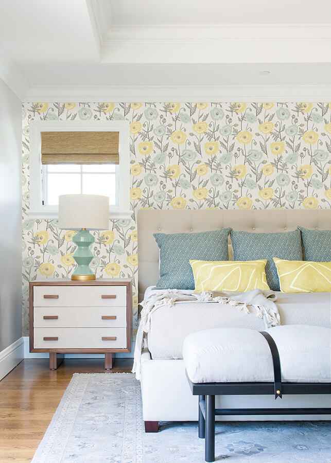 Poppy Field Aqua Peel & Stick Wallpaper - York Wallcoverings - JHS5027 - York Wallcoverings Wallpaper