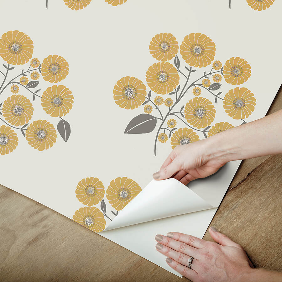 mustard-grey-strawflower-peel-and-stick-wallpaper-york-wallcoverings-jhs5031 - York Wallcoverings Wallpaper