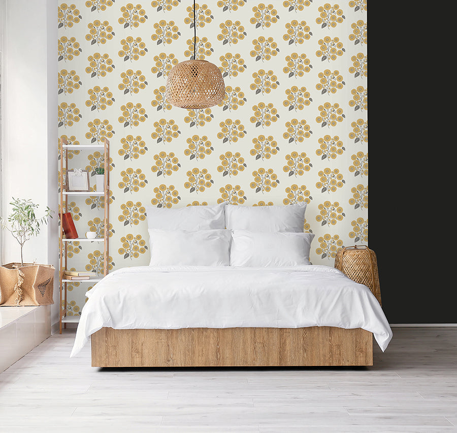 Mustard Grey StrawFlower Peel and Stick Wallpaper - Brewster Wallcovering