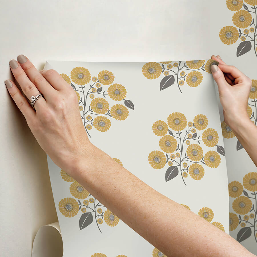 mustard-grey-strawflower-peel-and-stick-wallpaper-york-wallcoverings-jhs5031 - York Wallcoverings Wallpaper