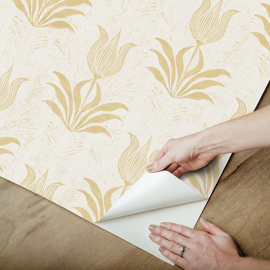 mustard-parrot-tulip-peel-and-stick-wallpaper-york-wallcoverings-jhs5032 - York Wallcoverings Wallpaper