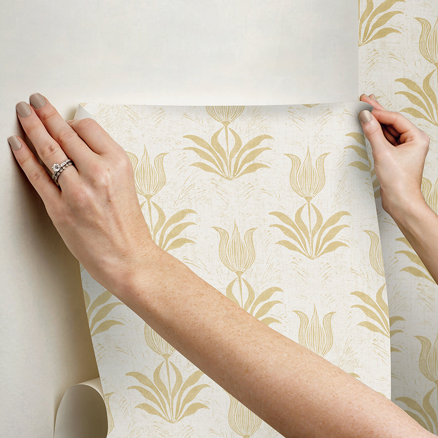 Mustard Parrot Tulip Peel and Stick Wallpaper - Brewster Wallcovering