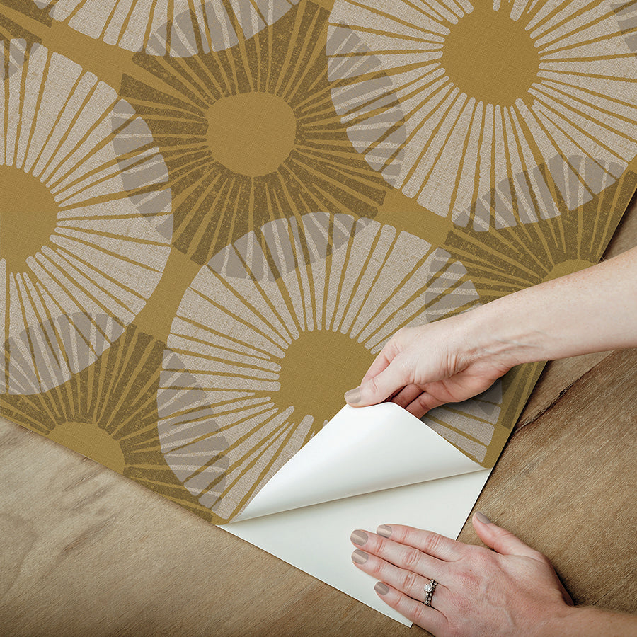 Mustard Superbloom Peel and Stick Wallpaper - Brewster Wallcovering