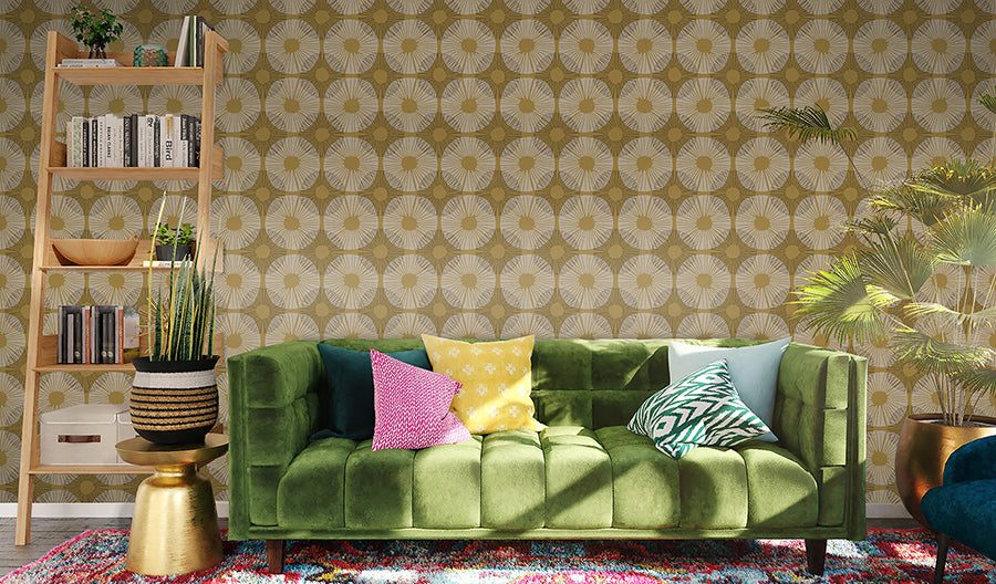 Mustard Superbloom Peel and Stick Wallpaper - Brewster Wallcovering