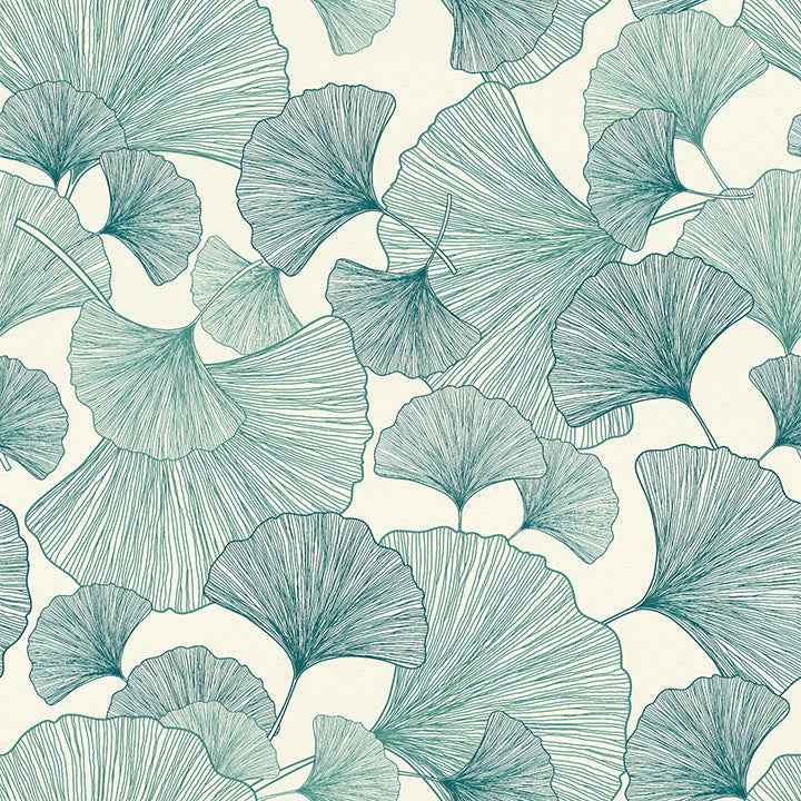 Waft Teal Ginkgo Wallpaper - York Wallcoverings - RH407662 - York Wallcoverings Wallpaper