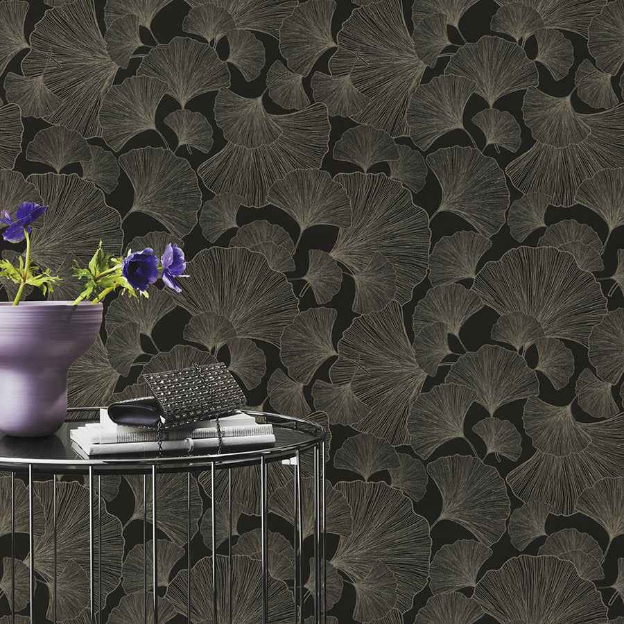 Waft Black Ginkgo Wallpaper - York Wallcoverings - RH462234 - York Wallcoverings Wallpaper