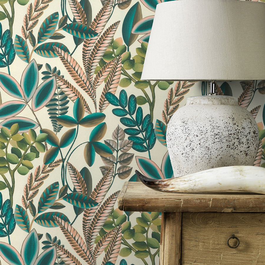 Liani Cream Painterly Botanical Wallpaper  | Brewster Wallcovering - The WorkRm