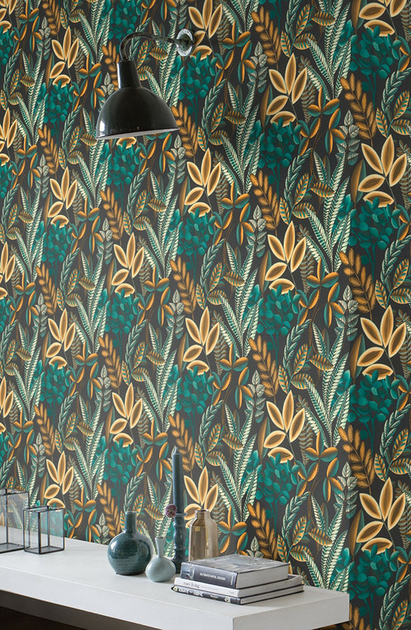 Liani Black Painterly Botanical Wallpaper - Brewster Wallcovering