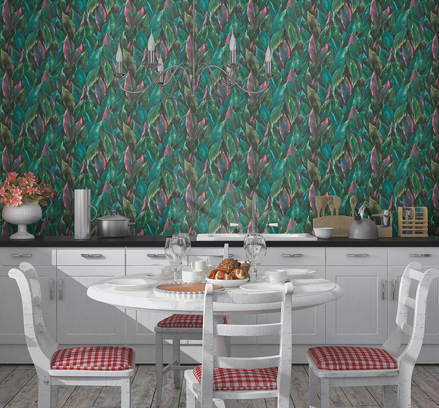 Maclayi Fuschia Banana Leaf Wallpaper - Brewster Wallcovering