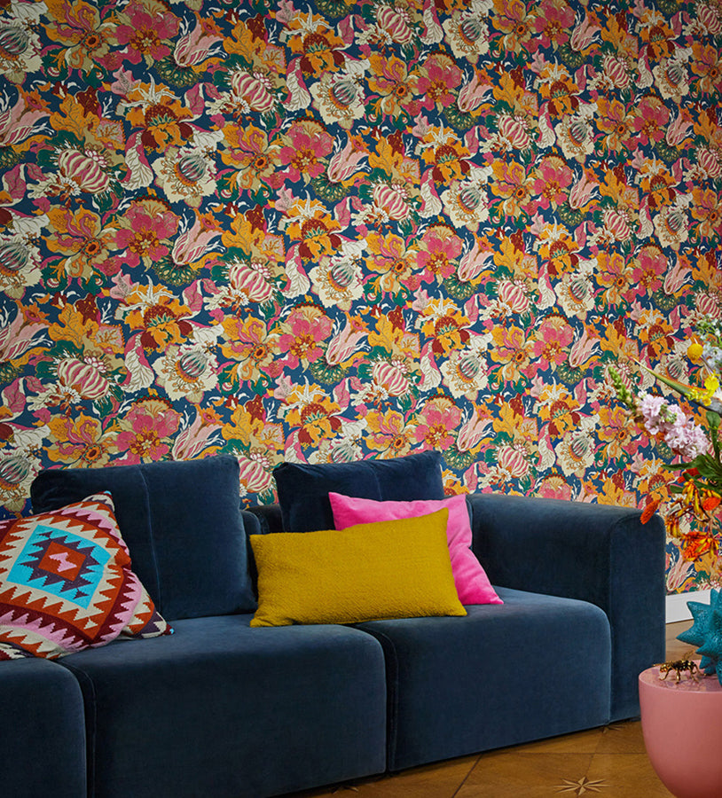 Odisha Orange Jacobean Floral Wallpaper  | Brewster Wallcovering - The WorkRm