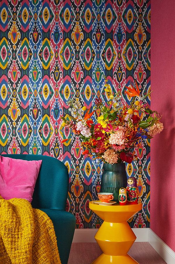 Villon Multicolor Ikat Wallpaper  | Brewster Wallcovering