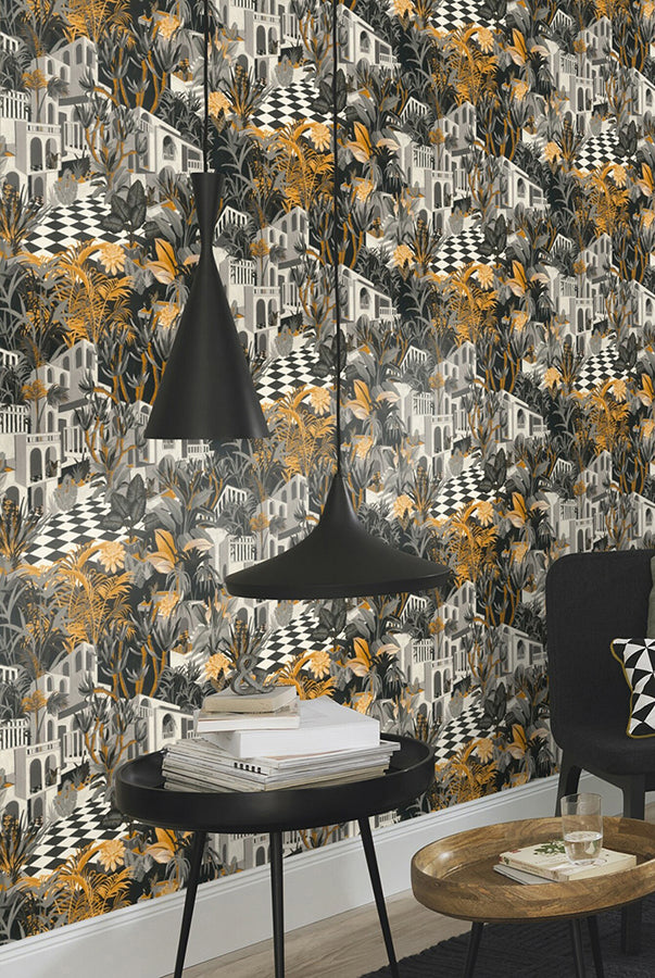 Merian Grey Architectural Wallpaper  | Brewster Wallcovering - The WorkRm