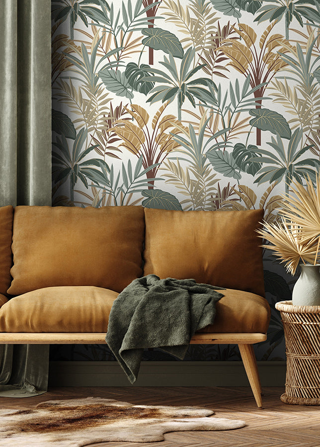 Rudyard Apricot Tropical Flora Wallpaper - Brewster Wallcovering