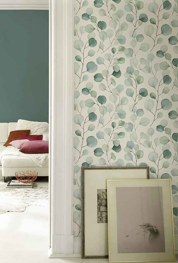 Elaina Aqua Watercolor Boughs Wallpaper - York Wallcoverings - RH691702 - York Wallcoverings Wallpaper