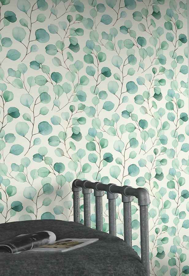 Elaina Aqua Watercolor Boughs Wallpaper - York Wallcoverings - RH691702 - York Wallcoverings Wallpaper