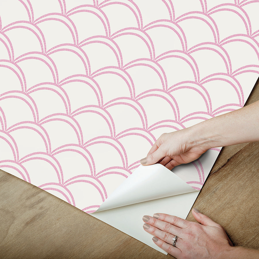 Pink Deco Wave Peel and Stick Wallpaper  | Brewster Wallcovering