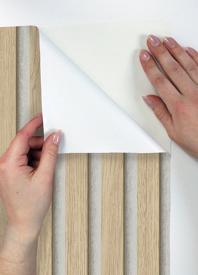 Natural Slat Wood Peel and Stick Wallpaper  | Brewster Wallcovering - The WorkRm