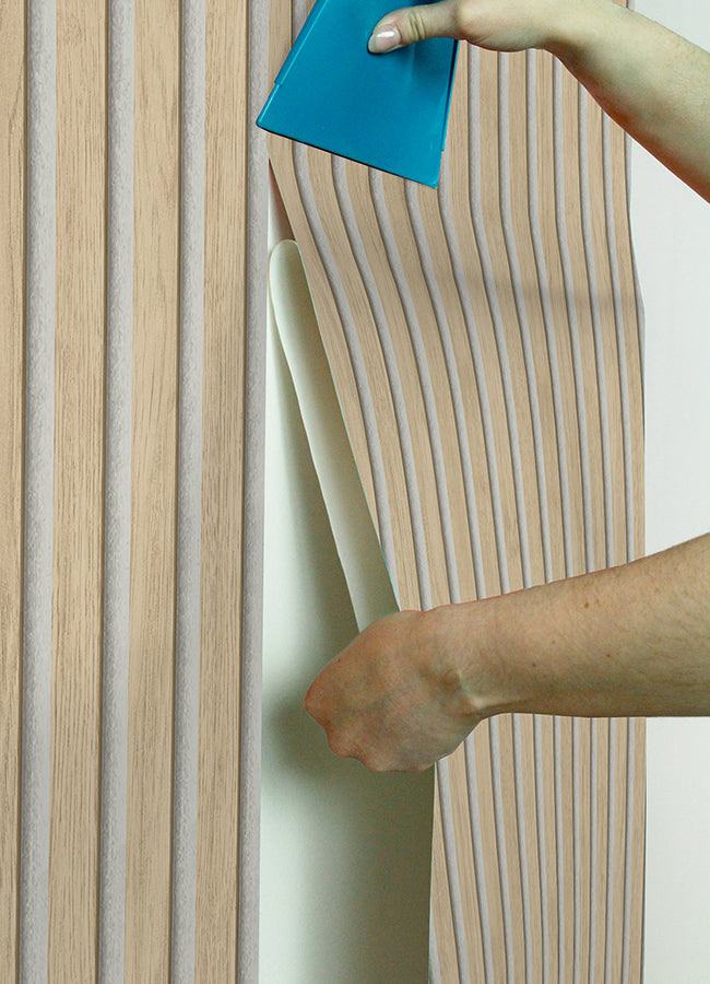 Natural Slat Wood Peel and Stick Wallpaper  | Brewster Wallcovering - The WorkRm