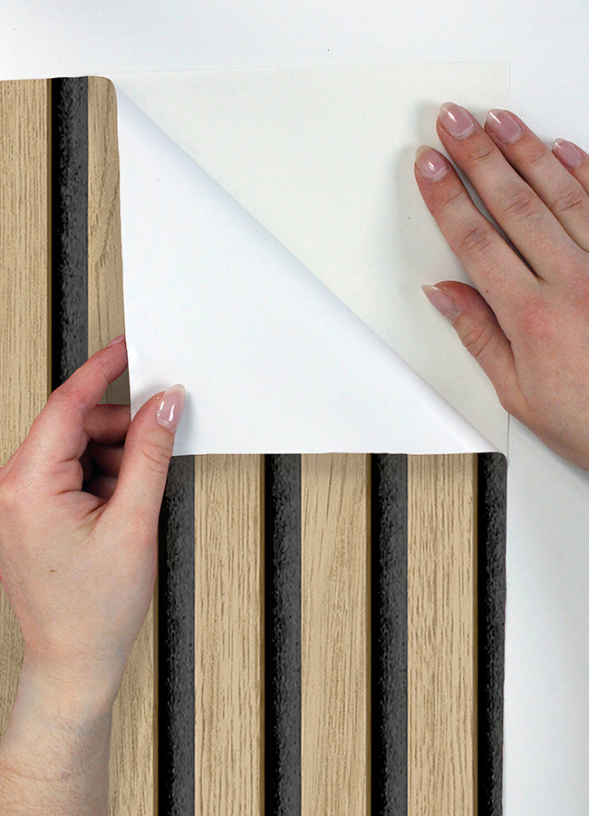 Oak Slat Wood Peel and Stick Wallpaper - Brewster Wallcovering