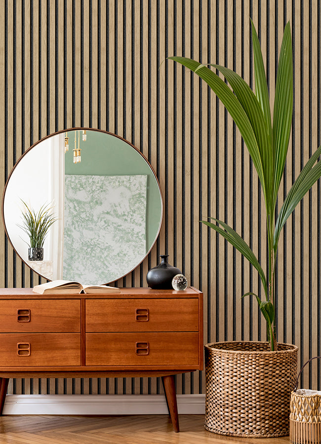 Oak Slat Wood Peel and Stick Wallpaper - Brewster Wallcovering