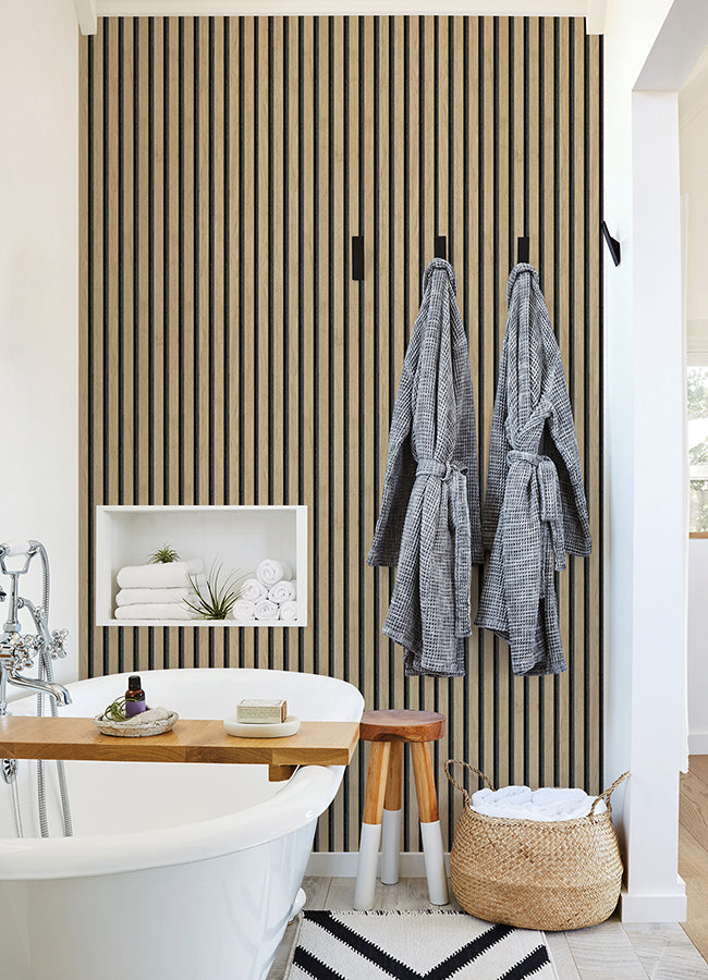 Oak Slat Wood Peel and Stick Wallpaper - Brewster Wallcovering