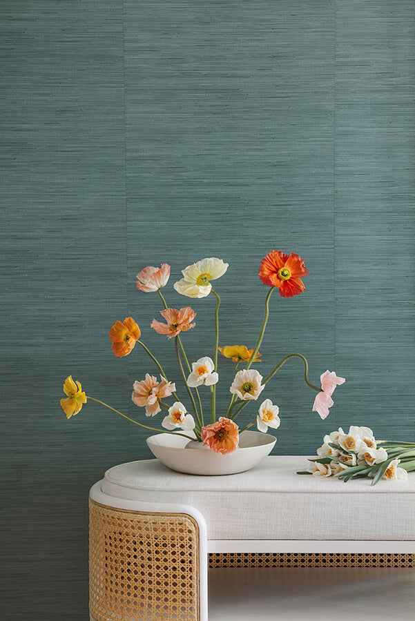 Peacock Classic Faux Grasscloth Peel and Stick Wallpaper - York Wallcoverings - SSS6008 - York Wallcoverings Wallpaper