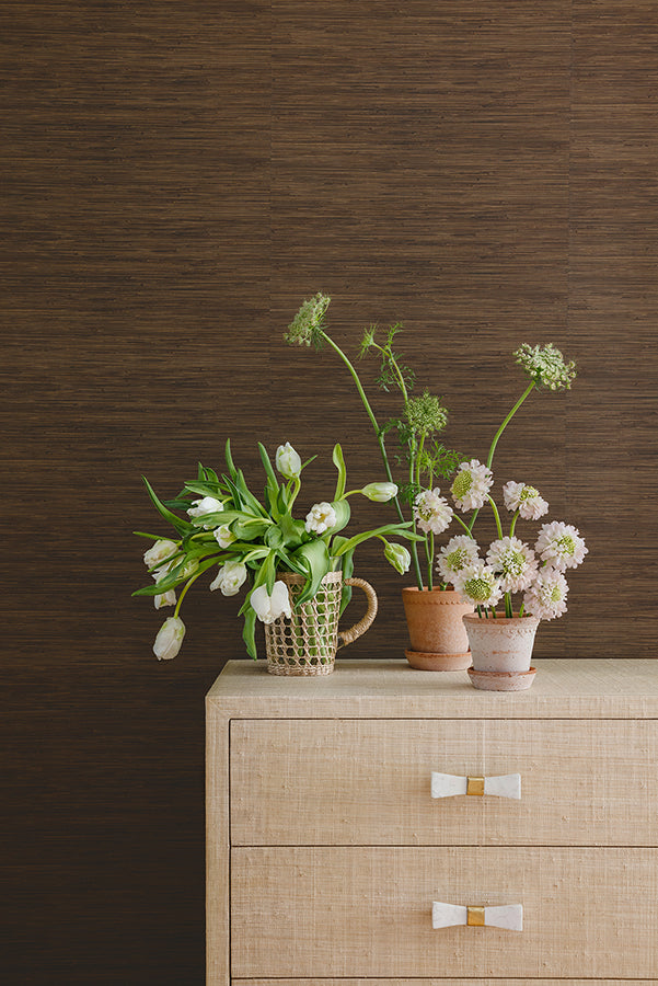 Chocolate Classic Faux Grasscloth Peel and Stick Wallpaper  | Brewster Wallcovering - The WorkRm