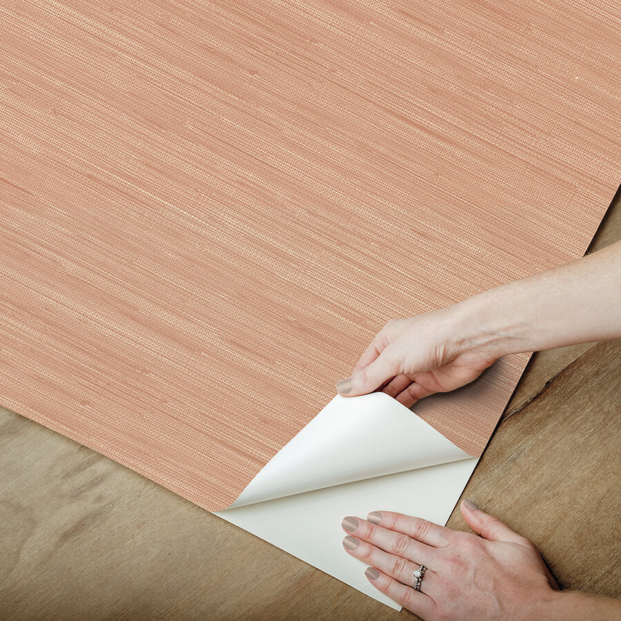 apricot-classic-faux-grasscloth-peel-and-stick-wallpaper-york-wallcoverings-sss6011 - York Wallcoverings Wallpaper