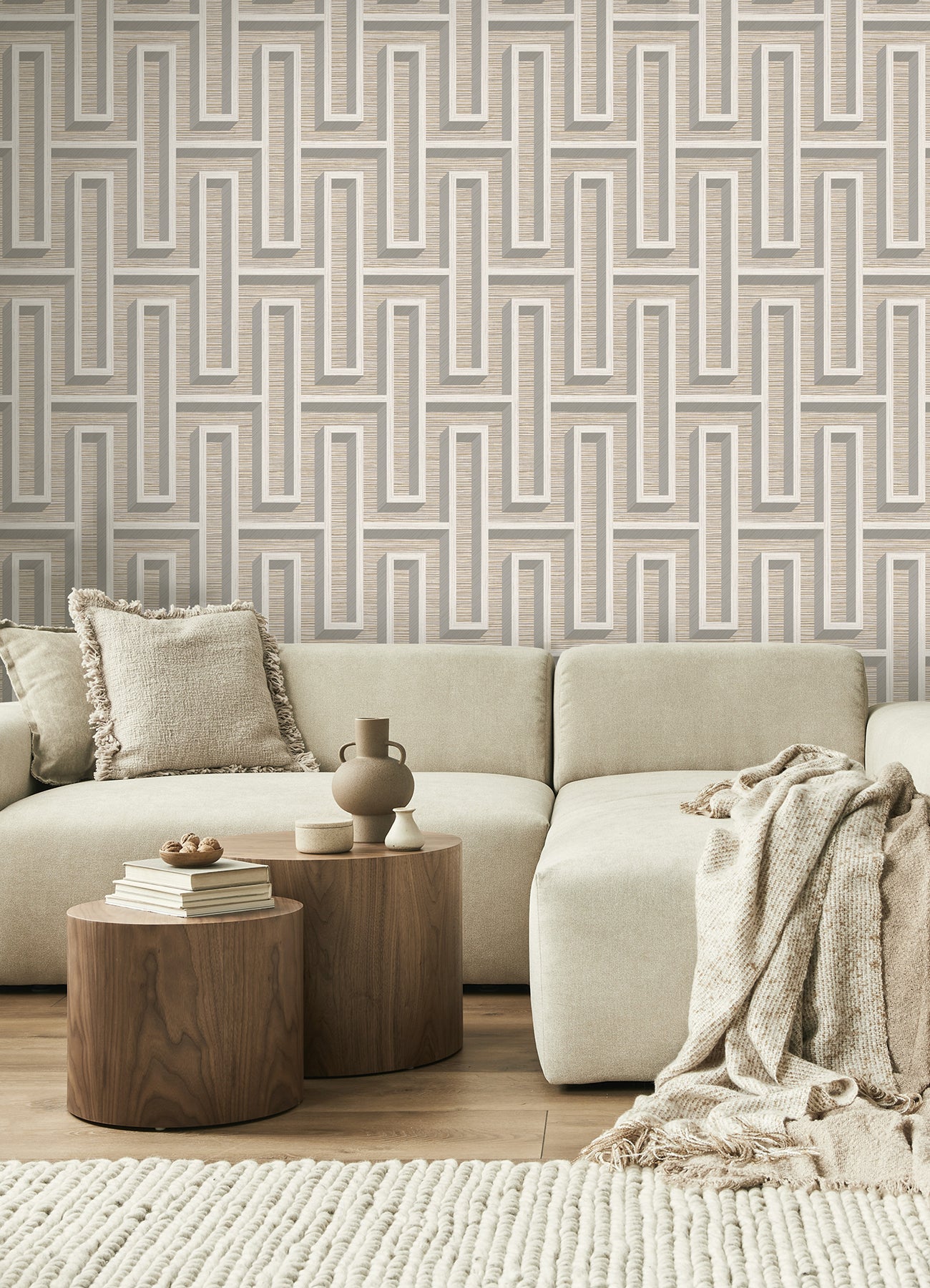 Henley Wheat Geometric Grasscloth Wallpaper  | Brewster Wallcovering - The WorkRm