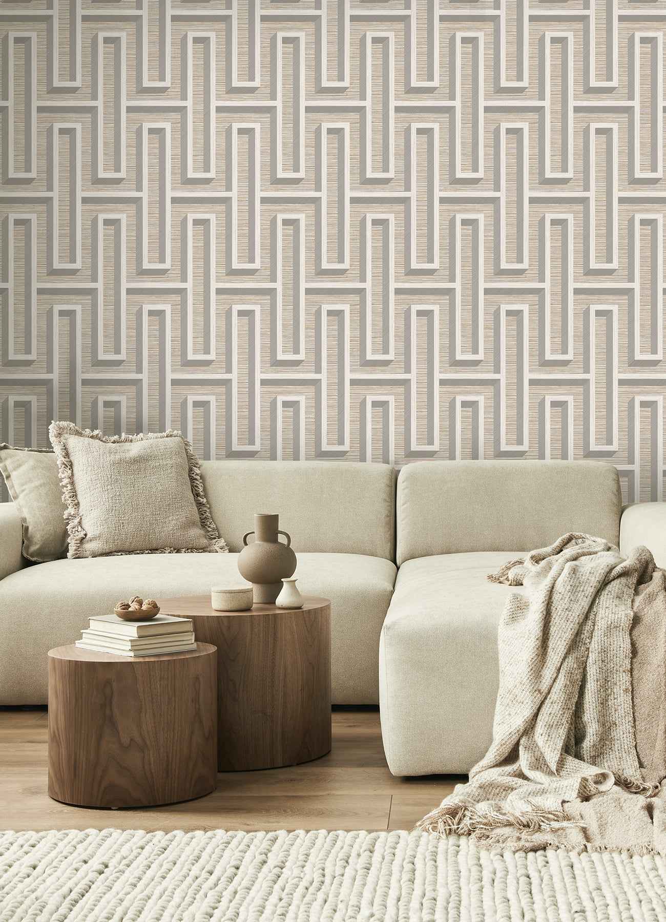 Henley Taupe Geometric Grasscloth Wallpaper - York Wallcoverings - 4125-26725 - York Wallcoverings Wallpaper