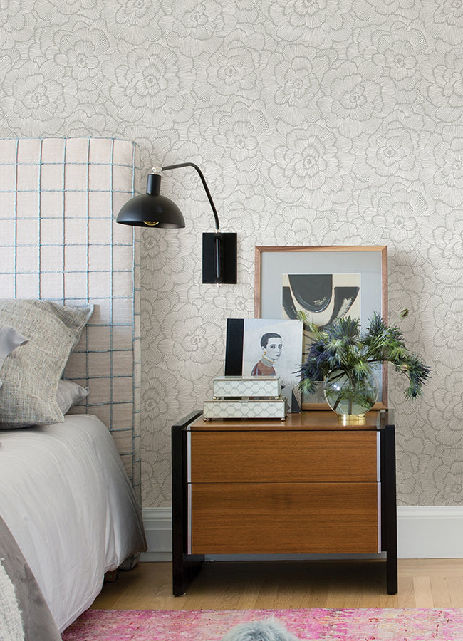 Periwinkle Light Grey Textured Floral Wallpaper  | Brewster Wallcovering