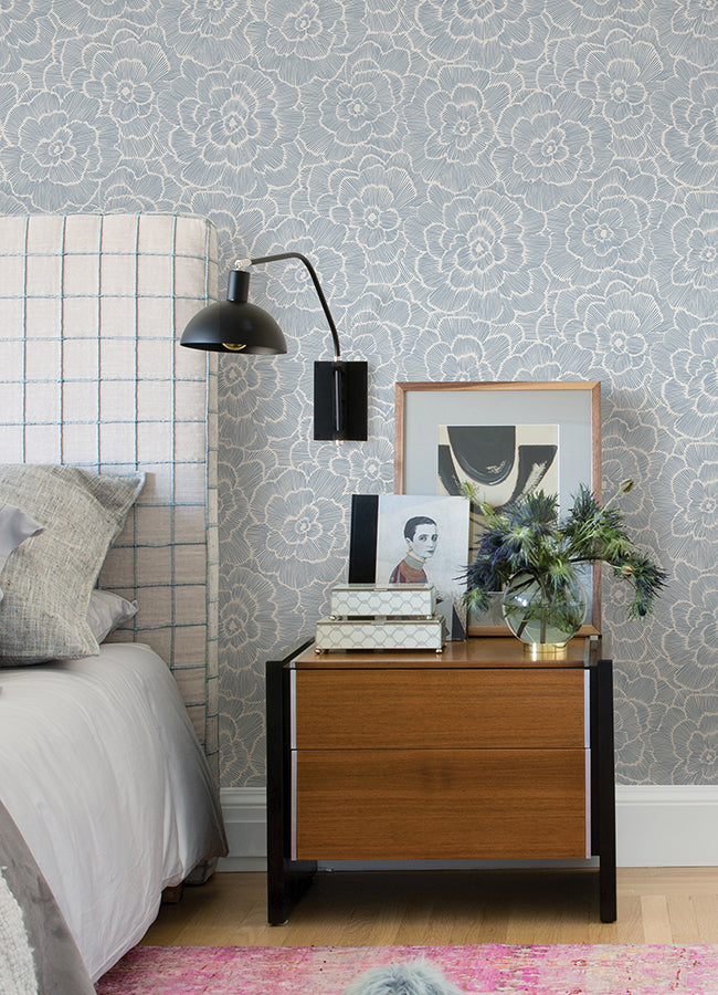 Periwinkle Blue Textured Floral Wallpaper  | Brewster Wallcovering - The WorkRm