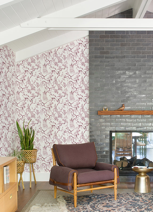 Serena Plum Chinoiserie Wallpaper - Brewster Wallcovering