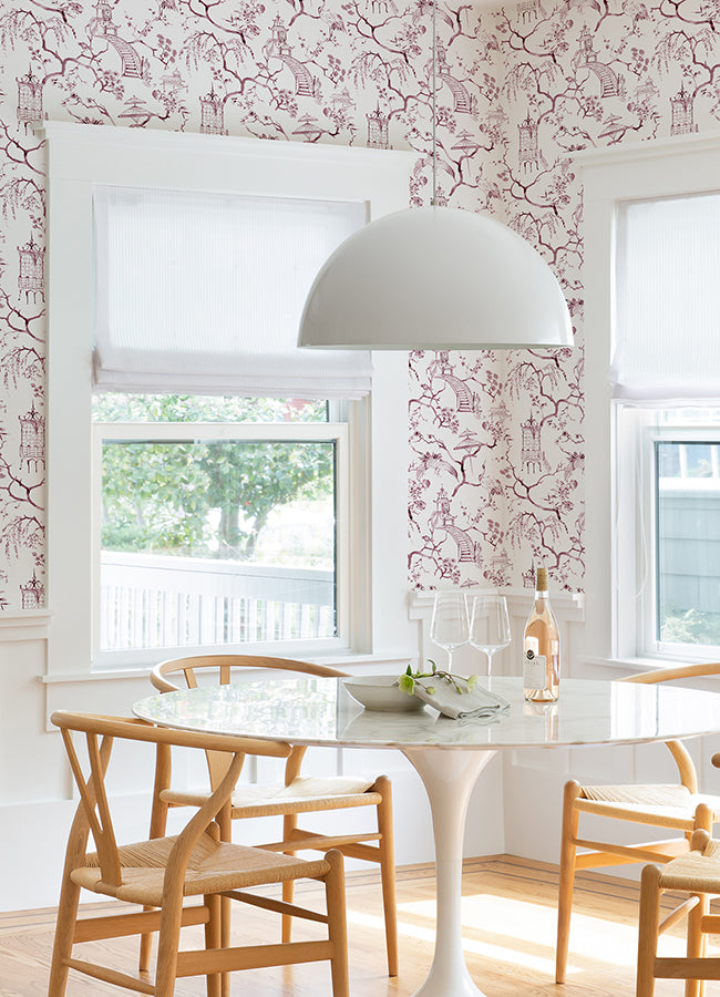 Serena Plum Chinoiserie Wallpaper - Brewster Wallcovering