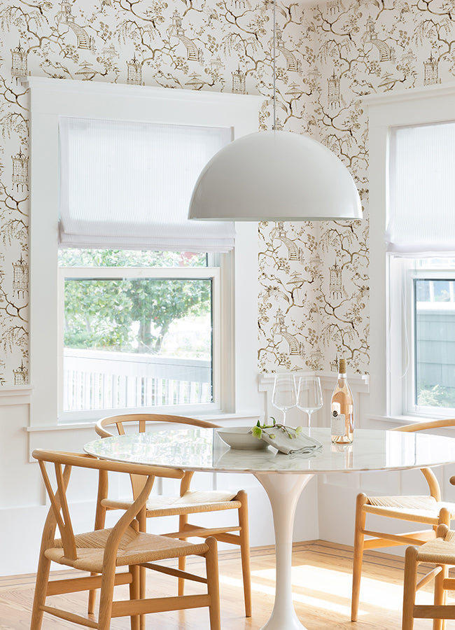 Serena Coffee Chinoiserie Wallpaper - Brewster Wallcovering