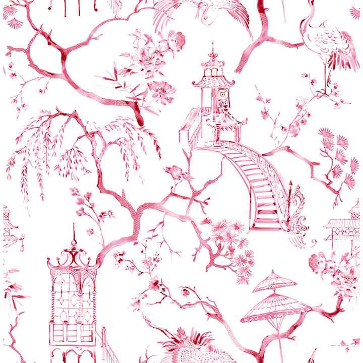Serena Raspberry Chinoiserie Wallpaper - York Wallcoverings - 4120-26808