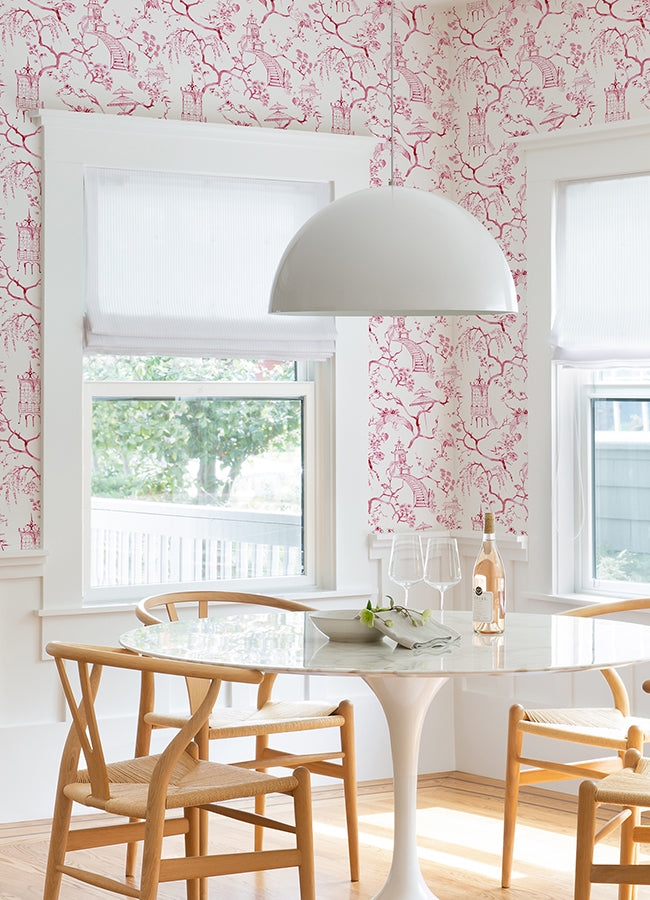 Serena Raspberry Chinoiserie Wallpaper - Brewster Wallcovering