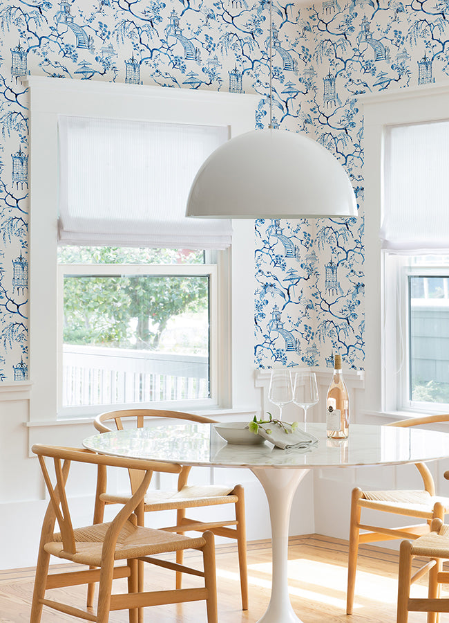 Serena Blue Chinoiserie Wallpaper - Brewster Wallcovering