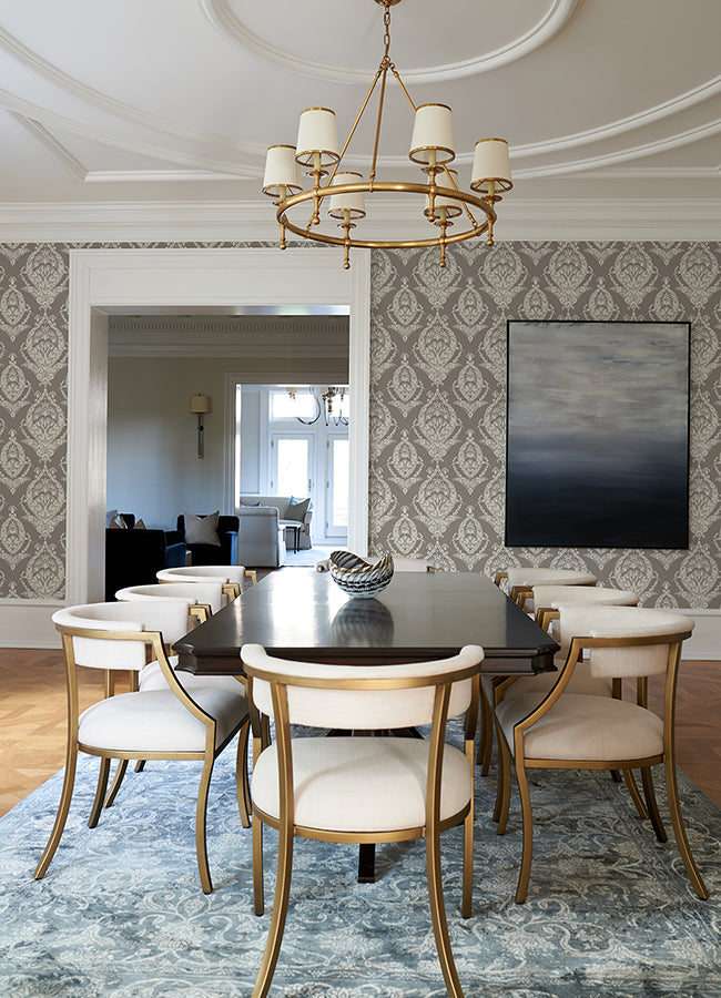 Arlie Grey Botanical Damask Wallpaper - Brewster Wallcovering