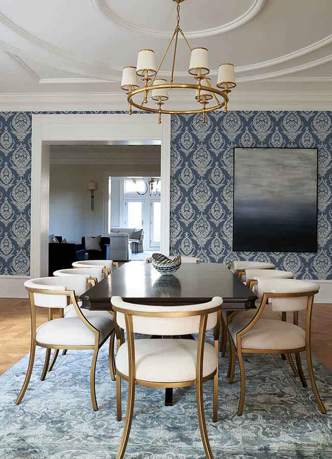 Arlie Indigo Botanical Damask Wallpaper - York Wallcoverings - 4120-26817 - York Wallcoverings Wallpaper