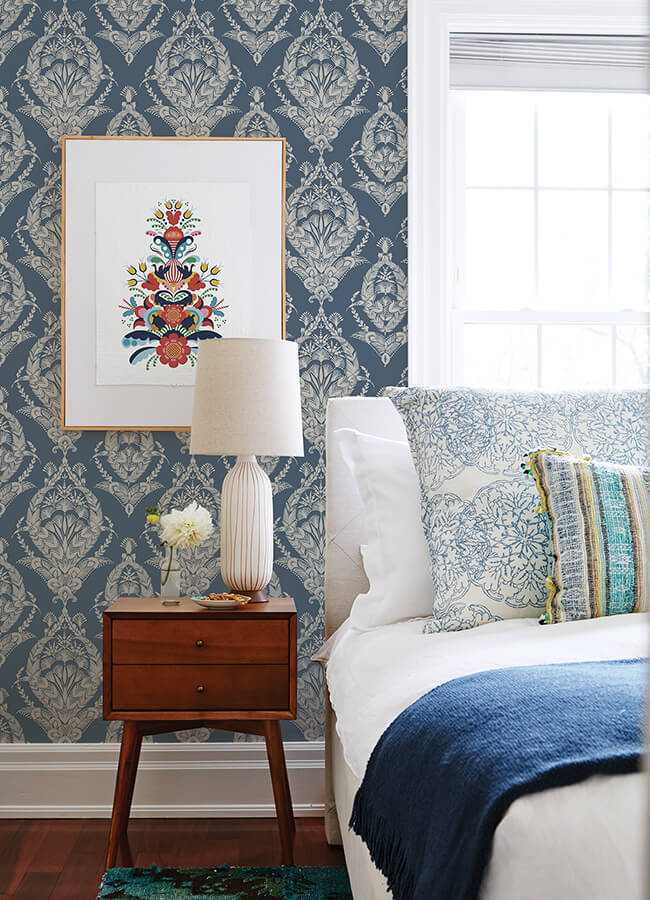 arlie-indigo-botanical-damask-wallpaper-york-wallcoverings-4120-26817 - York Wallcoverings Wallpaper