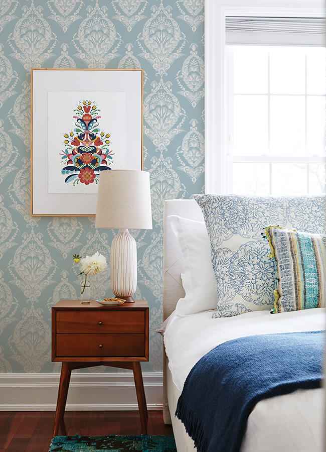 Arlie Light Blue Botanical Damask Wallpaper - York Wallcoverings - 4120-26819 - York Wallcoverings Wallpaper