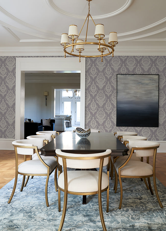 Arlie Lavender Botanical Damask Wallpaper - Brewster Wallcovering