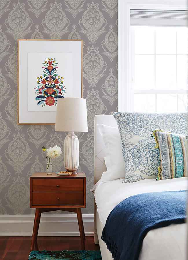 Arlie Lavender Botanical Damask Wallpaper - York Wallcoverings - 4120-26820 - York Wallcoverings Wallpaper