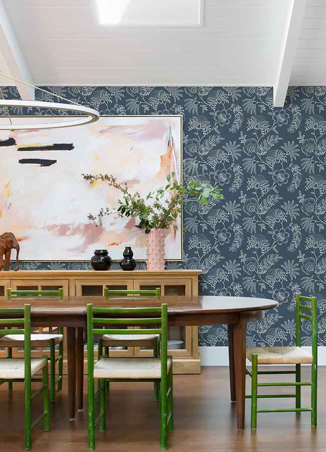 Maeve Dark Blue Jacobean Trail Wallpaper - York Wallcoverings - 4120-26822 - York Wallcoverings Wallpaper