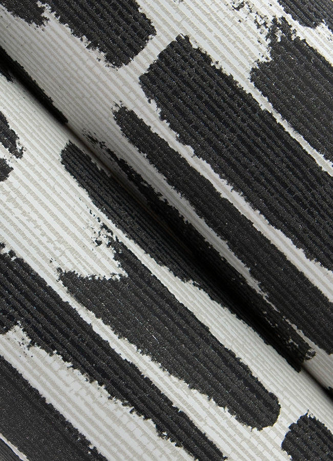 Myrtle Black Abstract Stripe Wallpaper - Brewster Wallcovering