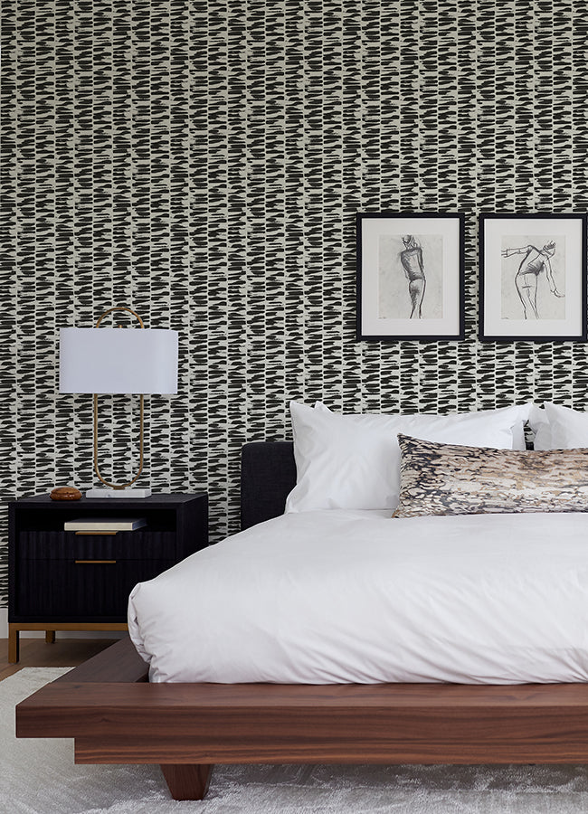 Myrtle Black Abstract Stripe Wallpaper  | Brewster Wallcovering